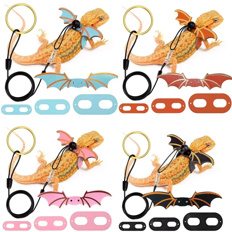 3-Piece Bearded Dragon Leash Set with Bat Wings – Adjustable Reptile Harness