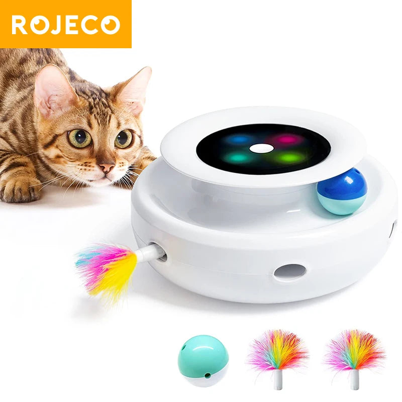 ROJECO 2-in-1 Smart Cat Toy – Automatic Feather & Ball Set